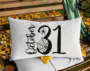 October 31, Halloween Decor, Decorative Pillow, Halloween Cushion, Halloween Gift, Halloween Pillow Cover, Burlap Pillow Cover,Spider Pillow