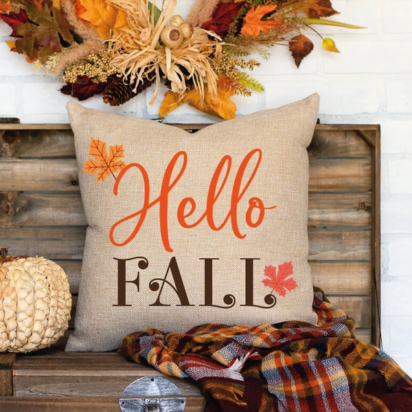 Hello Fall Pillow, Fall Pillow, Fall Pillow Cover, Fall Decor, Autumn Pillow, Autumn Pillow Cover, Autumn Cushion, Decorative Pillowcase