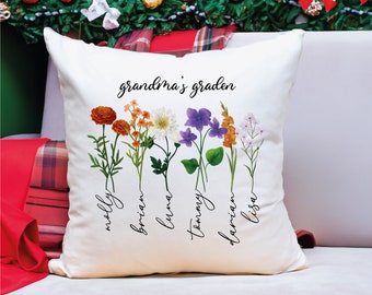 Benutzerdefinierte Nana Garten Kissen, personalisiertes Birthflower Kissen, Oma Garten Kissen, Weihnachtsgeschenk, Oma Kissen, Enkel Namen Kissen