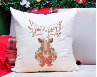 Reindeer Pillow, Christmas Pillows, Christmas Decor, Decorative Pillow, Christmas Home Decor, Holiday Pillow, Seasonal Pillow, Xmas Pillow