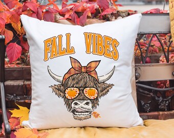 Fall Vibes Pillow, Fall Decoration, Autumn Cushion, Heifer Pillow, Fall Pillow Cover, Farmhouse Pillow, Decorative Pillow, Fall Cushion