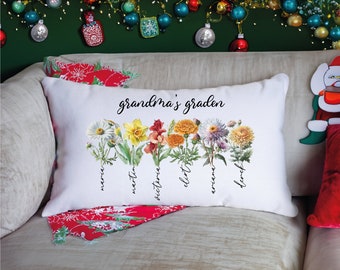 Christmas Gift, Grandma Gift, Nana Gift, Birthflower Gift, Custom Grandmas Garden Pillow, Personalized Birthflower Pillow, Grandma Cushion