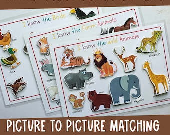 Animals Matching For Toddlers First Busy Book,Preschool Curriculum, First Learning Binder,Homeschool Resources,Monterssori Materials