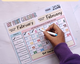 Calendário reutilizável para crianças, calendário Montessori para crianças, calendário preenchível, calendário reutilizável para currículo pré-escolar, recursos para educação domiciliar