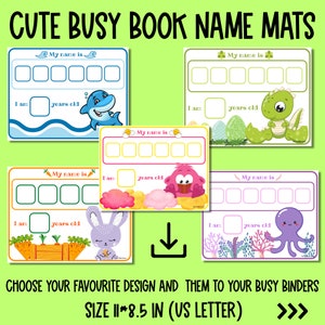 Dry erase name mat printable, toddler busy book, preschool curriculum, Back to school, learning binder, Quiet book,Name building,Busy Binder