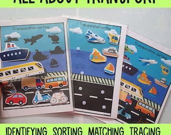 Busy Binder Activity, Transportation Sorting Activity, Homeschool Preschool curriculum,Toddler Busy Book, Toddler Worksheets,Transport