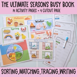 Libro ocupado para niños pequeños, Emparejamiento de estaciones, Plan de estudios preescolar, Clasificación de estaciones, Hojas de trabajo para niños pequeños, Libro ocupado de temporada para niños pequeños