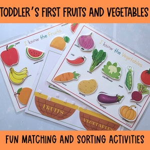 Preschool curriculum, Fruits and Vegetables Sort, Toddler Busy Book activities, Quiet Book, Preschool worksheets, Homeschool Resources