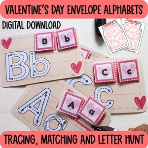 Tarjetas de seguimiento del alfabeto, combinación de letras para preescolar, imprimibles para el día de San Valentín para preescolar, imprimibles para educación en el hogar, imprimibles Montessori, actividad para niños