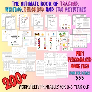 Fogli di lavoro stampabili per bambini o quaderno di esercizi per bambini Download istantaneo Alfabeto, numeri, forme, colori, opposti, pagine da colorare