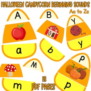 Letras de caramelos de maíz para Halloween, imprimibles para preescolares de Halloween, imprimibles para educación en el hogar, imprimibles Montessori, actividad para niños, actividad para niños pequeños