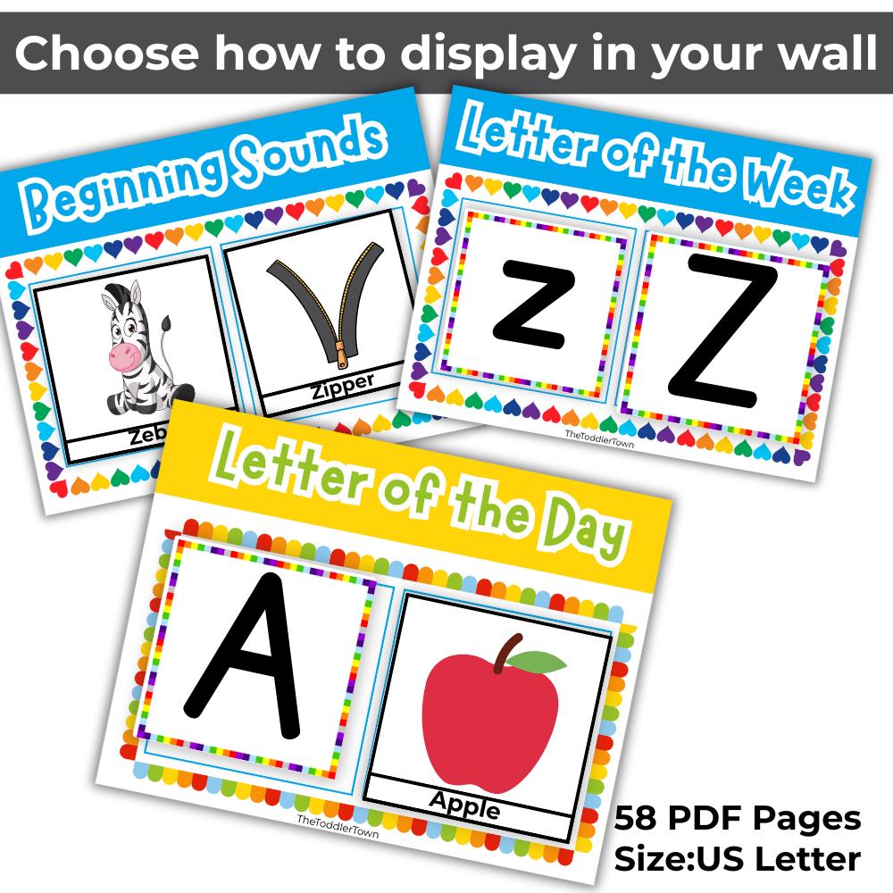 Alphabet Focus Wall Cards: Letter Recognition, Beginning Sounds (PDF ...