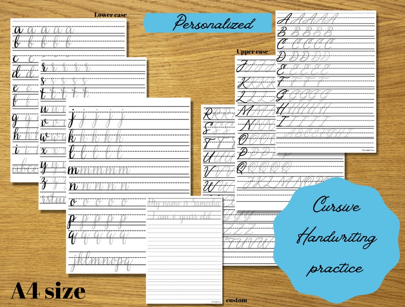 Cursive Handwriting Worksheetslower Case and Uppercase | Etsy