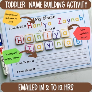 Name mat Printable for toddler busy book,Preschool Name Tracing,Preschool curriculum,Homeschool Montessori Activities, Toddler name building