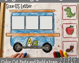 Beginning Sounds Alphabet Train Cut & Paste Craft,Preschool curriculum, Homeschool resources, Phonics craft activities