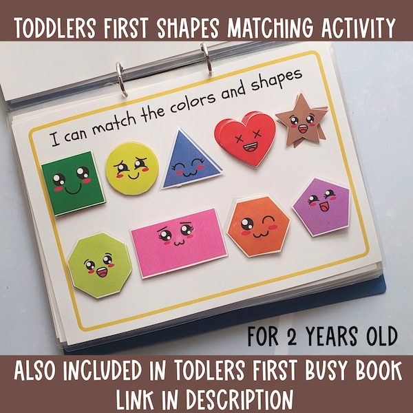 Busy Binder Activity, Shape Matching Printable, Preschool curriculum, First learning binder,File folder,Matching shape preschool activity