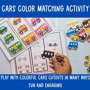 Juego de clasificación de colores para coches, actividad de combinación de colores, actividades Montessori para niños pequeños, combinación de colores, aprendizaje de colores
