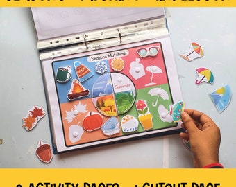 Toddler busy book activity,Preschool Worksheets,Seasons matching printable, preschool curriculum,2 year old learning binder,homeschooling