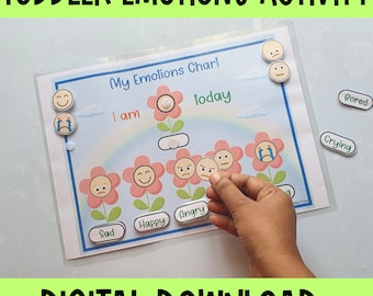 Emotions chart ,Toddler Busy Book Activity, Kids Feelings,Preschool curriculum Emotions Printable, Learning Activity,  Kindergarten Activity