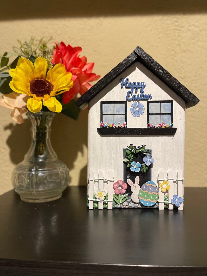 Wooden House / Shelf Sitter / Home Decor / Easter / Spring / Handmade