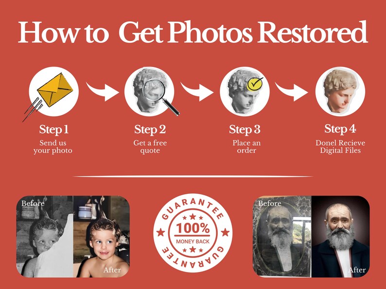 Best Photo Restoration Service! Colorize Image, Improve Quality, Restore Old Picture, Vintage Photo Editing, Fix Blur, Repair Damaged Photo

This photo restoration service is designed to repair family photos and bring them back to life. Whether you need to fix old photo damage, enlarge small photo prints, or perform precise photo repair damage, our picture restoration techniques provide professional results that preserve your precious memories.