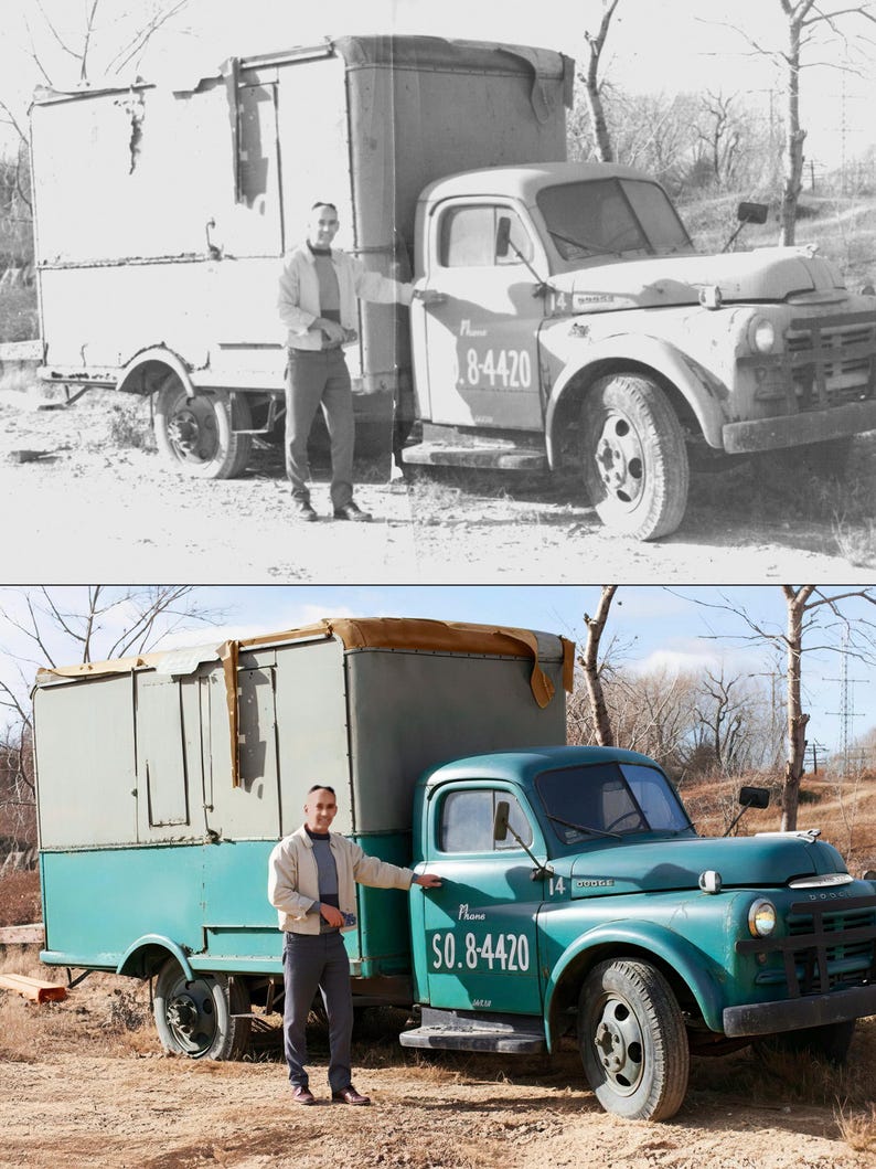A repaired historical photo with lifelike detail and restored clarity. The restoration process brings back missing colors and fine texture, creating a timeless digital keepsake for families and collectors.