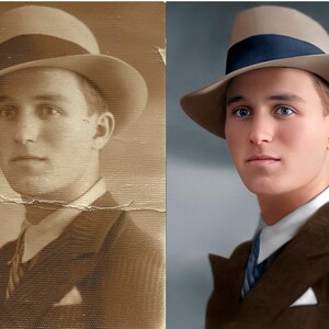 Photo Restoration Service! Vintage Photo Editing, Restore Old Pictures, Remove Blur, Photo Repair, Fix Damage, Improve Quality

Old family photo repaired and restored with advanced picture restoration tools and Photoshop expert editing. We improve photo repair by removing scratches, restoring lost contrast, and enlarging small photo prints for future-safe memory preservation of valuable family heritage.