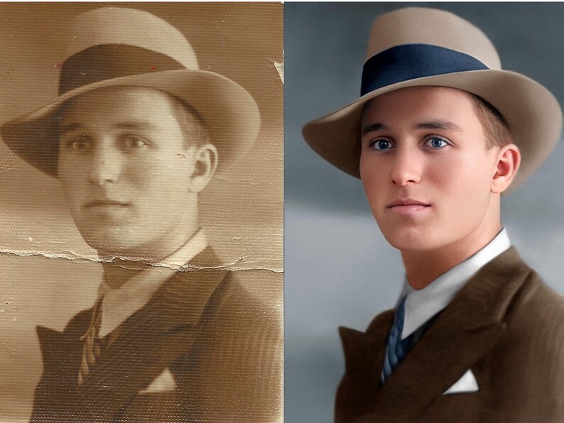 Photo Restoration Service! Vintage Photo Editing, Restore Old Pictures, Remove Blur, Photo Repair, Fix Damage, Improve Quality

Old family photo repaired and restored with advanced picture restoration tools and Photoshop expert editing. We improve photo repair by removing scratches, restoring lost contrast, and enlarging small photo prints for future-safe memory preservation of valuable family heritage.