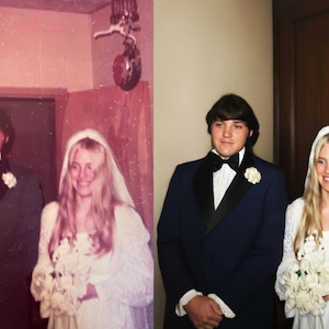 A touching before-and-after of a faded portrait — restored through expert photo repair and color enhancement. This digital artwork highlights how precious memories can be renewed for future generations.