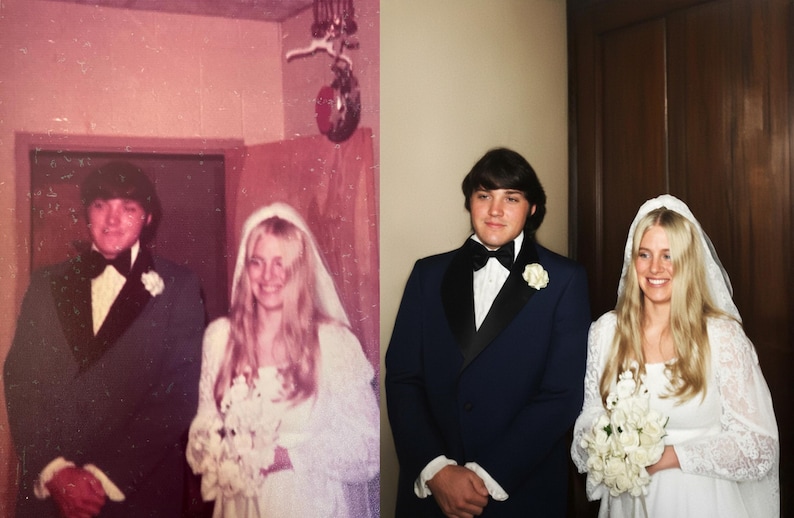 A touching before-and-after of a faded portrait — restored through expert photo repair and color enhancement. This digital artwork highlights how precious memories can be renewed for future generations.