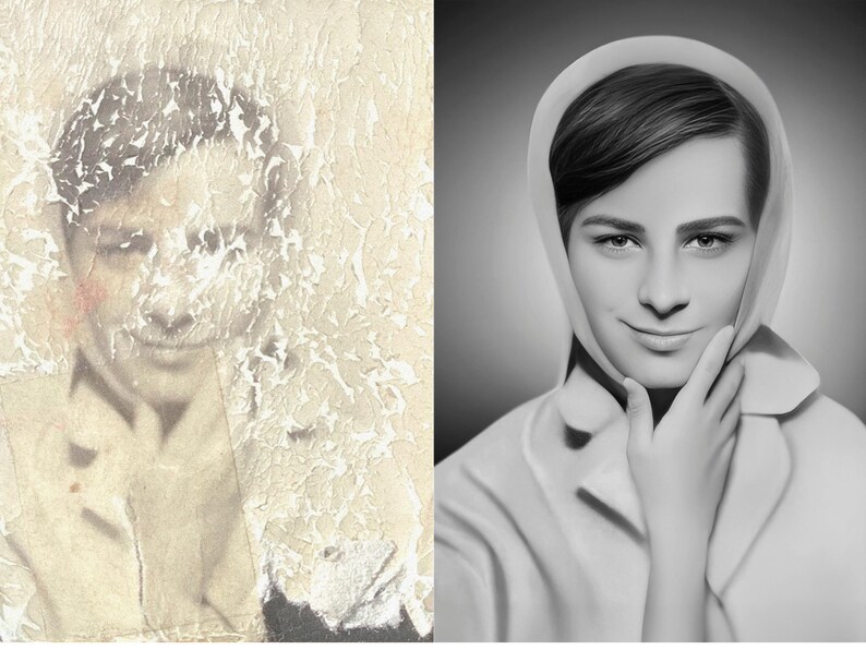 A perfect demonstration of photo repair artistry — an old black-and-white picture beautifully colorized to restore warmth and nostalgia. Ideal for families who want to revive vintage photographs or give a meaningful memory gift.