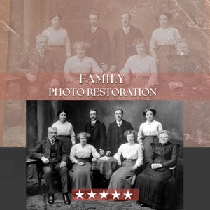 Repair Torn Family Portrait, Vintage Photo Restoration Service - Old Photo Restoration & Digital Photo Retouching Service for Family Photos