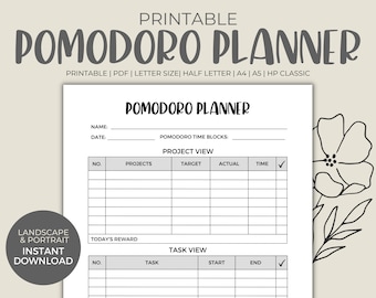 Pomodoro Planner Printable: Daily Productivity (Instant Download)