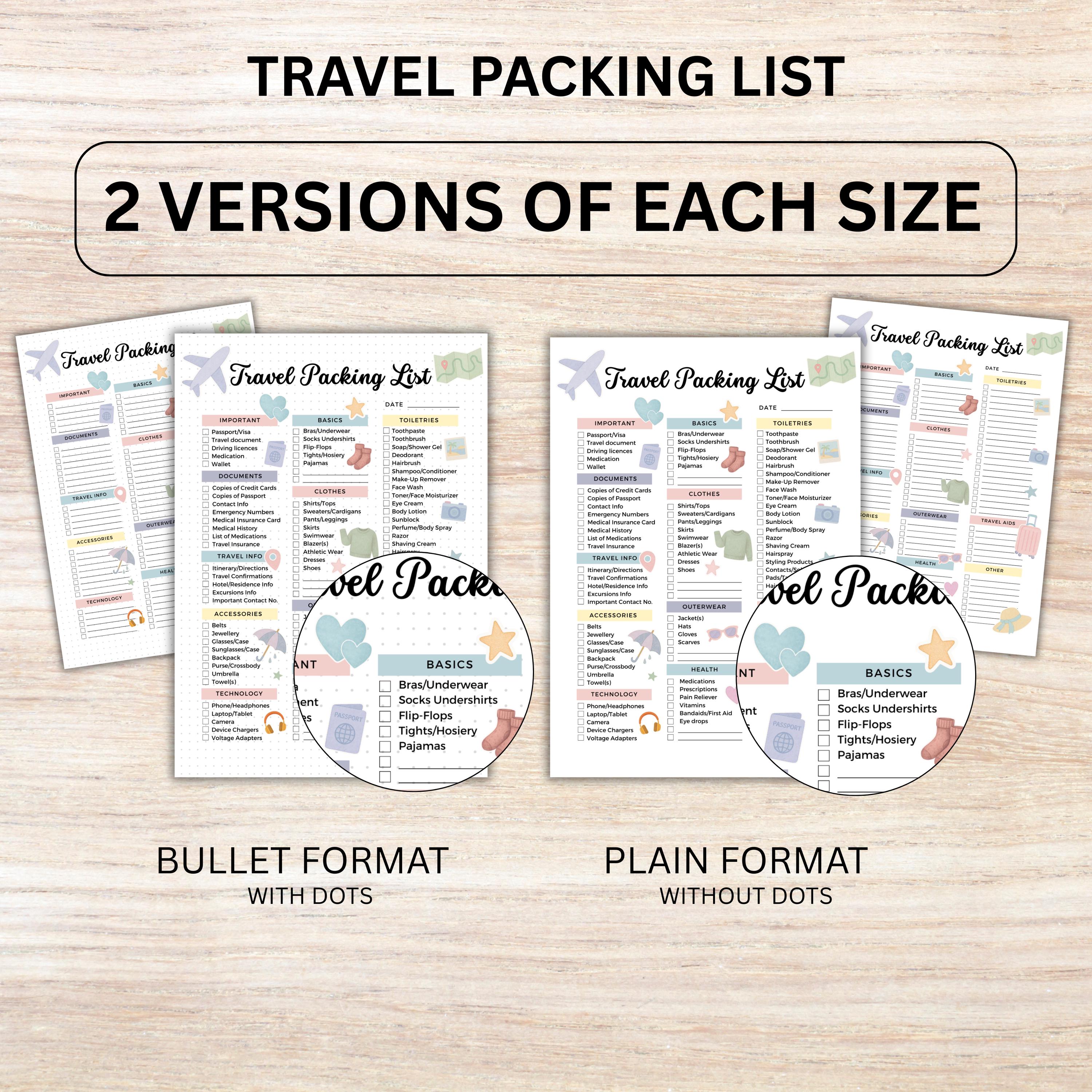 Packing Letters Pastel Travel Packing List Printable: A4, A5, Letter, HP Classic Sizes ...