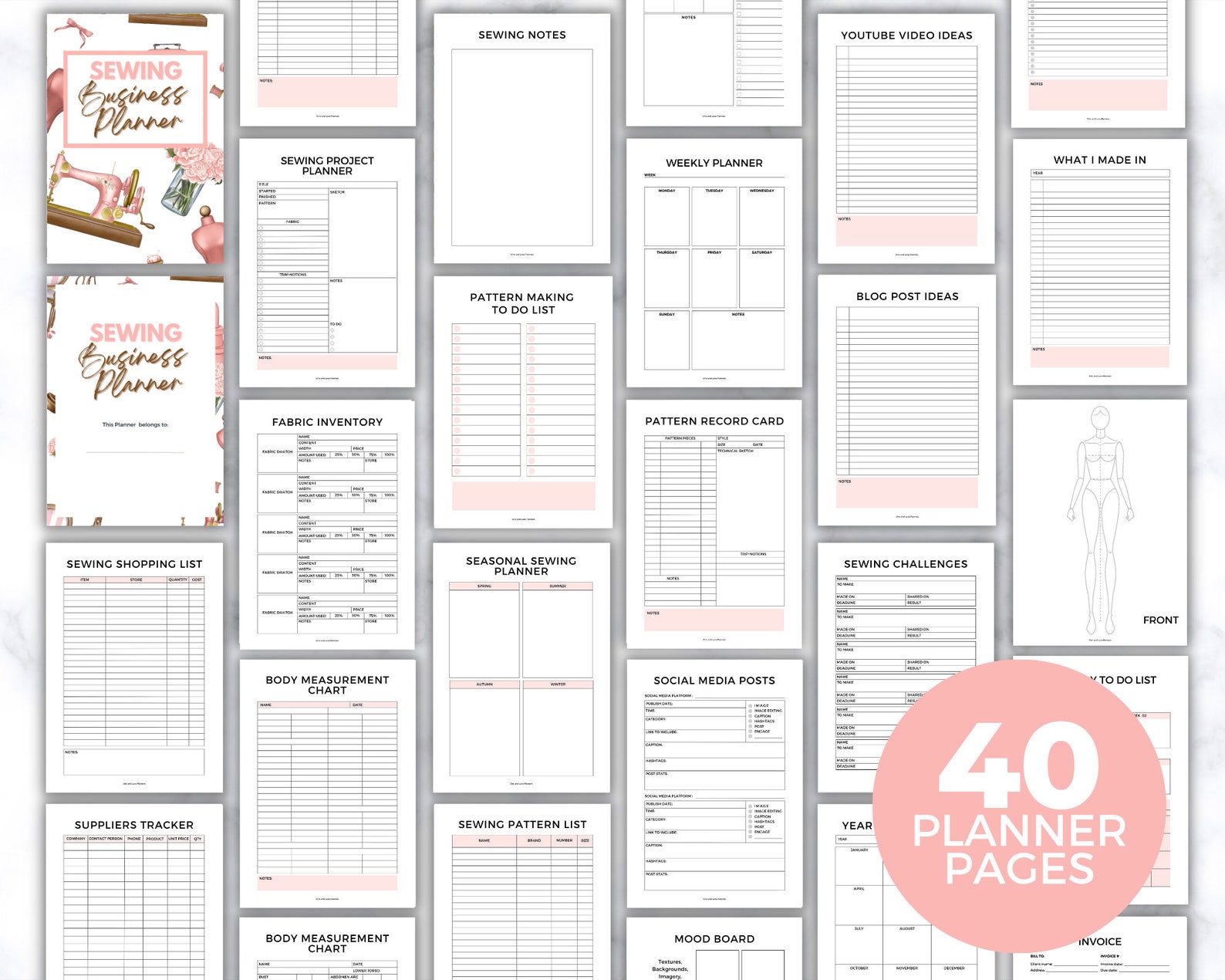 Sewing Business Planner Sewing Inventory Body Measurements Etsy