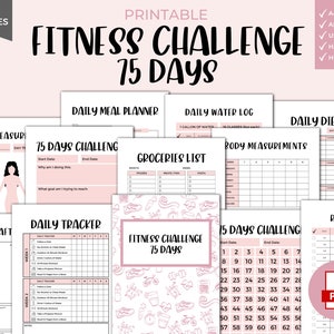 Fitness Challenge 75 Day Tracker Printable - Instant Download, Weight Loss Pack, Weight Reduce, Improve Health, 75 Fitness Challenge Planner