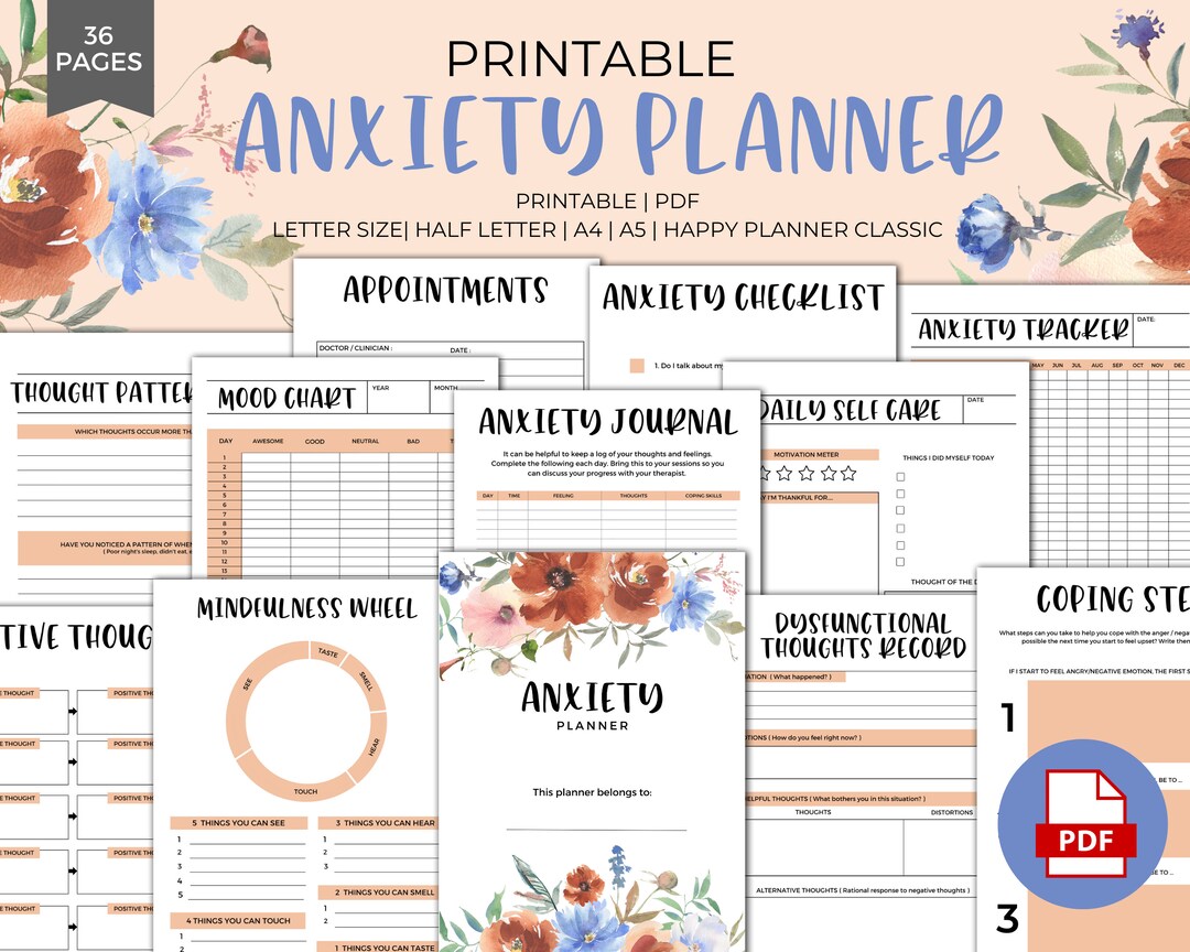 Anxiety Planner Printable Download, Therapy Journal, Mental Health