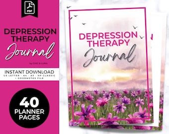 Journal de la santé mentale de la dépression | Planificateur de thérapie de dépression | Feuilles de travail sur la dépression | Traqueur de dépression | Planificateur de classeur imprimable
