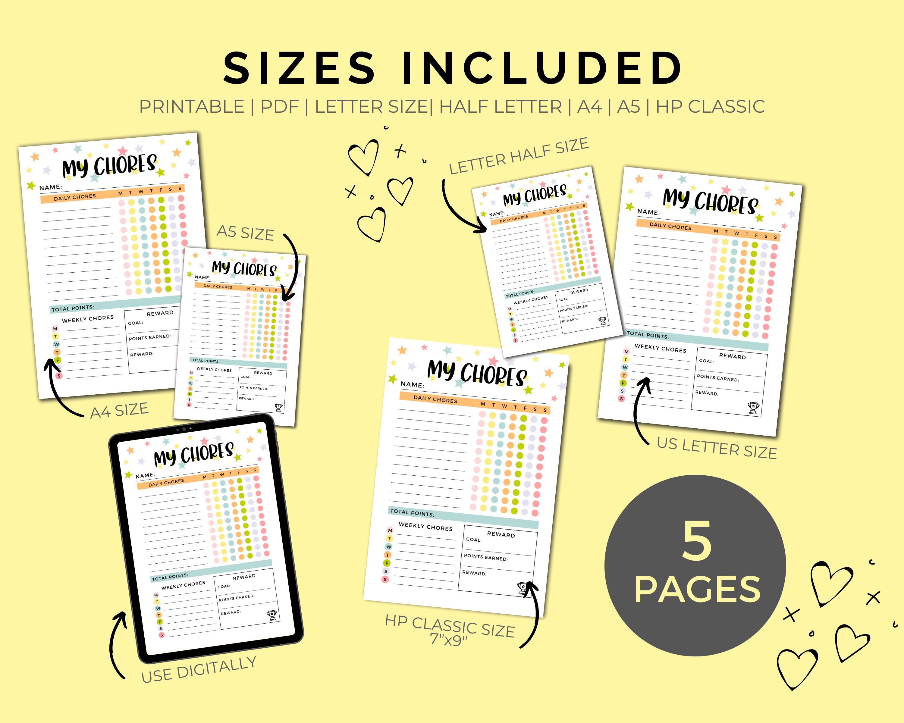 Kids Chores Tracker Printable Instant Download, Daily Weekly Chore ...