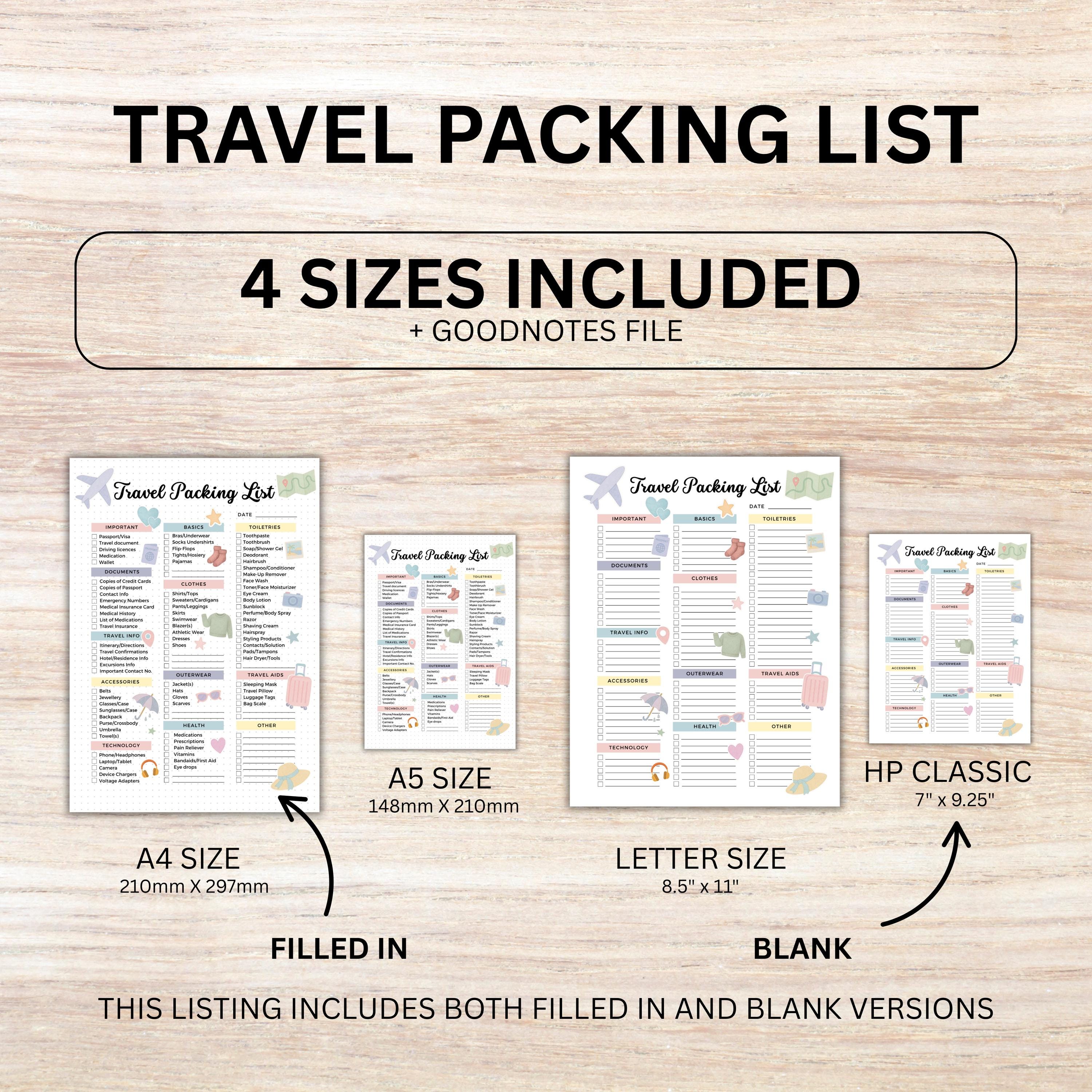 Packing Letters Pastel Travel Packing List Printable: A4, A5, Letter, HP Classic Sizes ...