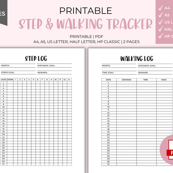 Step & Walking Tracker - Printable, Download, Step log, Planner Insert, A4, A5, Printable Planner, Fitness Tracker, Workout Tracker