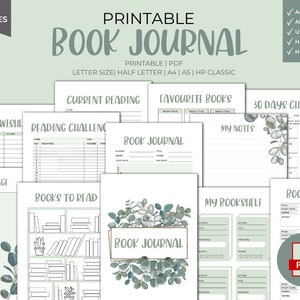 Planificador de diario de libros imprimible - Descarga instantánea, Planificador de lectura, Registro de lectura, Rastreador, PDF, A4, A5, Carta, Media carta, HP Classic