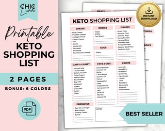Keto Shopping List - Printable, Keto Grocery List, GoodNotes Keto Shopping List, Printable Keto List, Digital Keto Shopping List, PDF File