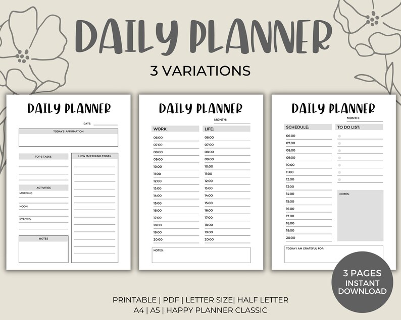 Daily Planner Printable Instant Download, To-do List, Productivity ...