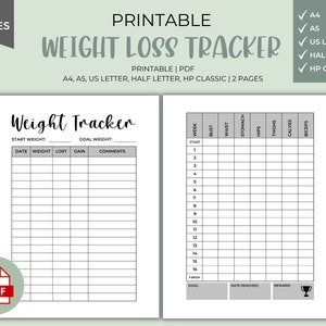Weight Loss Tracker Printable: Meal, Workout, Measurements (PDF)
