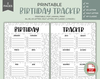 Printable Birthday Tracker - Birthday Planner, Birthday Reminder, Birthday Insert, Birthdays, Minimalist, A5, A4, Half-size, Letter, PDF