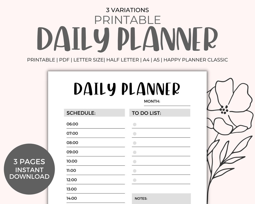 Daily Planner Printable Instant Download, Todo List, Productivity
