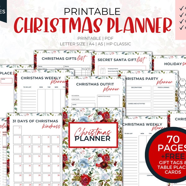 Christmas Planner Printable, Holiday Planner, Gift Budget Planner, Christmas Gift List, Christmas Binder, Xmas Planner, Christmas To Do List