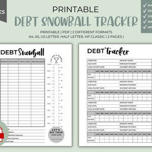 Debt Snowball Tracker Printable Instant Download Debt | Etsy