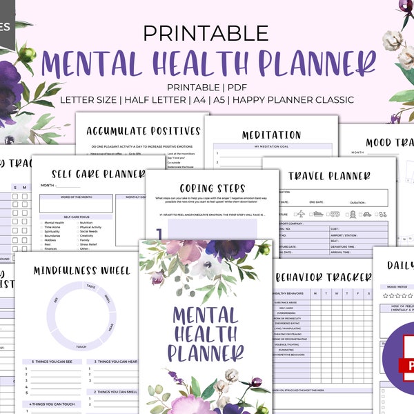 Mental Health Daily Journal - Printable, Therapist, Anxiety Tracker, Mood Tracker, Mental Health Printable for Men, Women, Teenagers, PDF